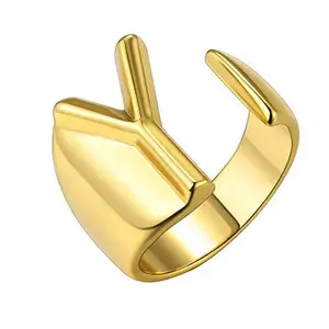 Gold Plated a to Z Initial Letter Adjustable Open Ring Alphabet Jewelry for Woman and Men