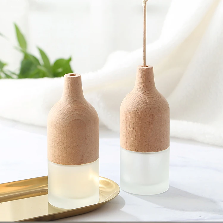 Diffusore di fragranze in vetro satinato personalizzato di alta qualità da 100 ml con coperchio in legno