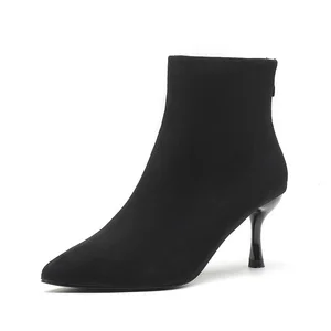 Elegant Black Suede Ankle Boots with Pointed Toe & Stiletto Heel, 5CM/7CM Heel for Autumn & Winter