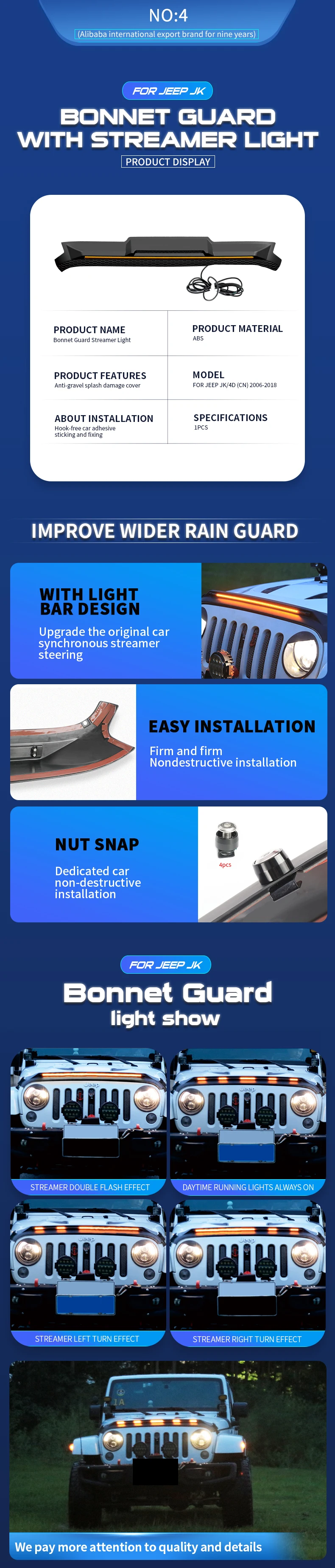 New High Quality Hood Guard With Streamer Light Rear Wing