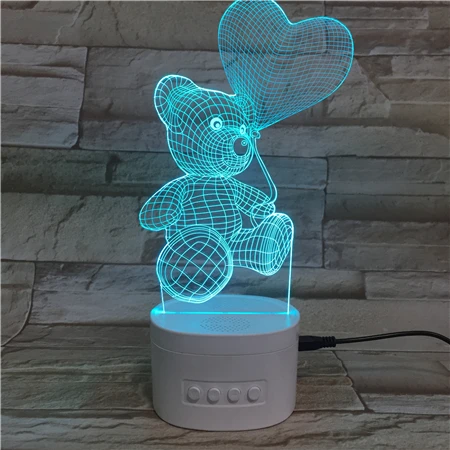 Custom LED Gift Deco RGB Color Change Bedroom Night Light LED 3D Teddy Bear Lamp With Speaker