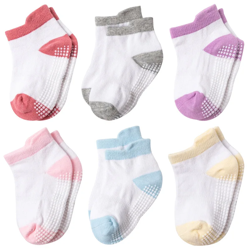 Baby Ankle Socks Toddler Anti Slip Socks Crew Grip Socks Baby Boys Girls Socks with Grip 6 Pairs Infant Non Skid Socks 