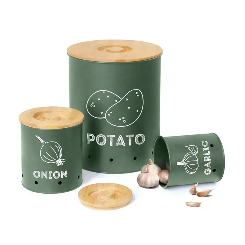 Metal Potatoes Onion Kitchen Storage Box and Garlic Container Tin and  Kitchen 3 Piece Garlic Potato Onion Keeper