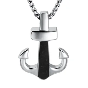 TIZTI Fashion Anchor Pendant Forged Carbon Fiber Inlay Stainless Steel Charming Anchor Men Necklace Pendant