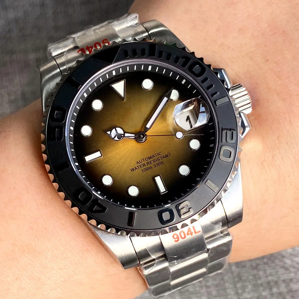 BLIGER Solar 100m Waterproof Automatic Watch Men Divng Wristwatch Chapter Ring 904L Bracelet 40mm Sub Professional Watch