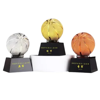 Manufacturer Soccer Basketball Sports Game Trophy Cup Laser Engraved Resin Crystal Trophy Award For Basketball