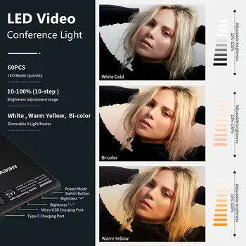 NEEWER High Power 60 LED 2000mAh Rechargeable Selfie Light Lamp with Front & Back Phone Clip on Light for Tablet/Laptop detail image