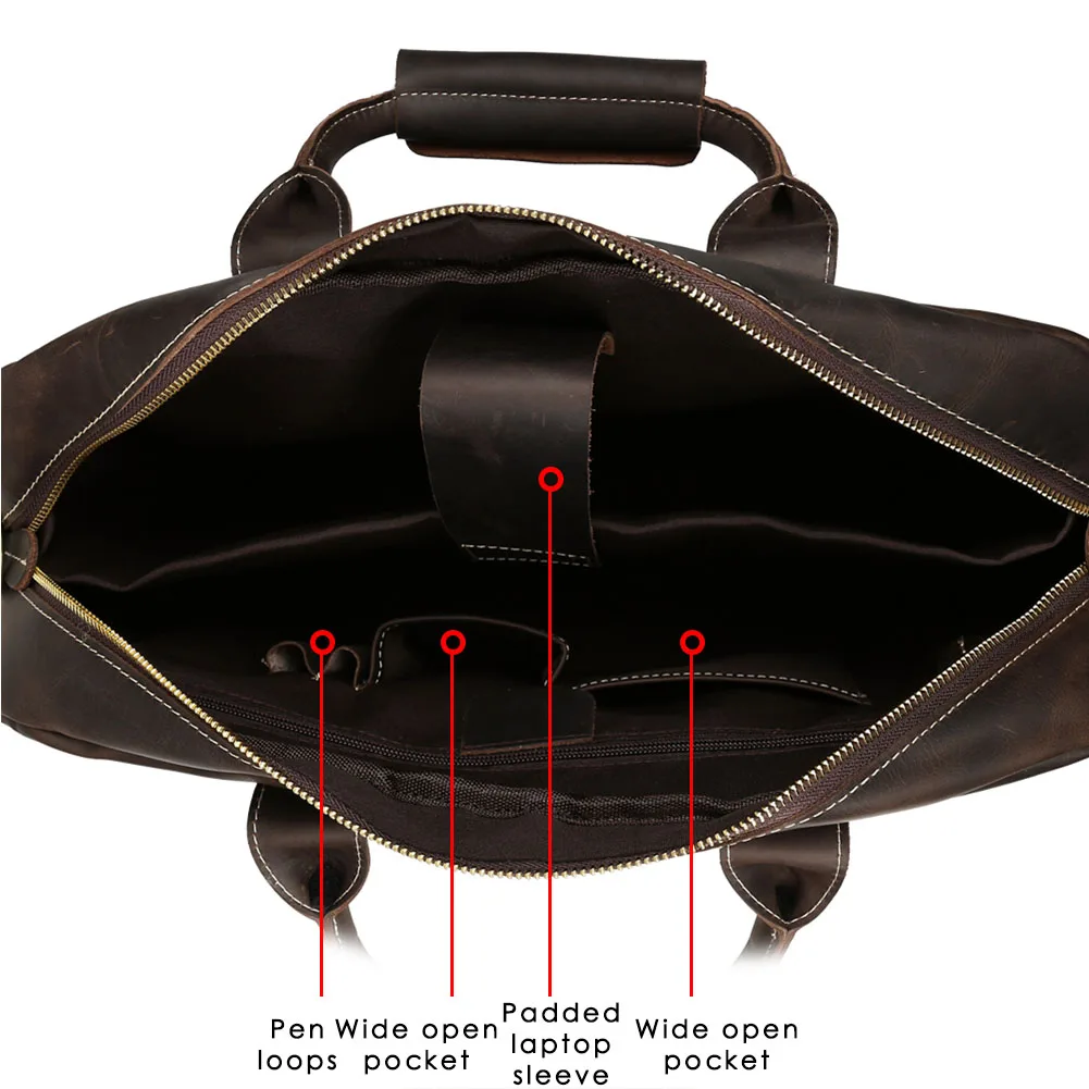 Wholesale Custom OEM ODM Fashion Design Customized Handbag Laptop Bag for Man Crazy Horse Genuine Leather Briefcases