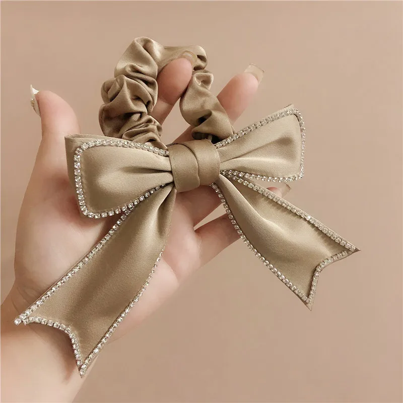 Оптовая продажа, новинка, модная лента для волос с большим бантом и стразами, элегантная ретро-заколка для хвоста, головной убор