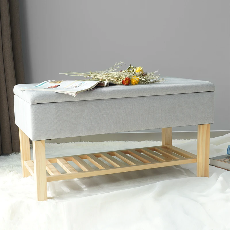 Factory Customized Modern Linen Stool Seat Design Folding Ottoman Storage Bench With Drawer