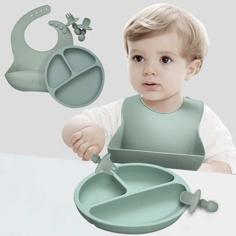 Wholesale Baby Mat Eco Silicon Feeder Kids Spoon Cup Dishes Divider Feeding Set Baby Suction