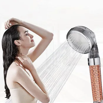 High Pressure Mineral Stone Water Saving Negative Ion Transparent Spa ABS Handheld Shower Head with Filter