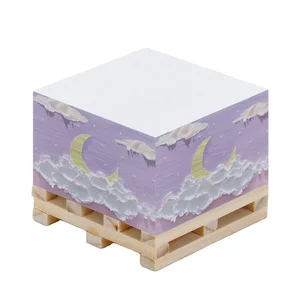 Custom Small Self-Adhesive Memo Sticky Note Cube Business Promotional Wooden Notepad Blocks with Pallet Paper Pad