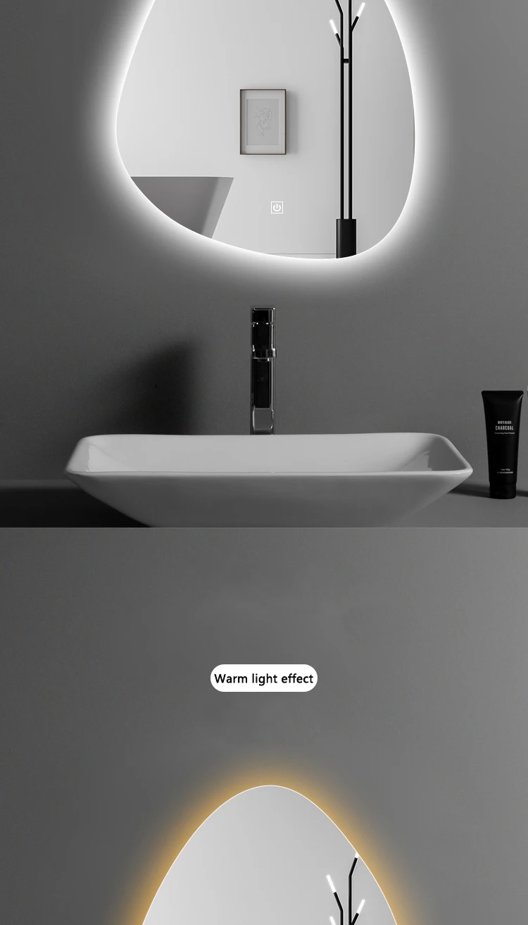 High quality modern irregularity led mirror wall mounted touch switch screen bathroom smart makeup led light mirror factory