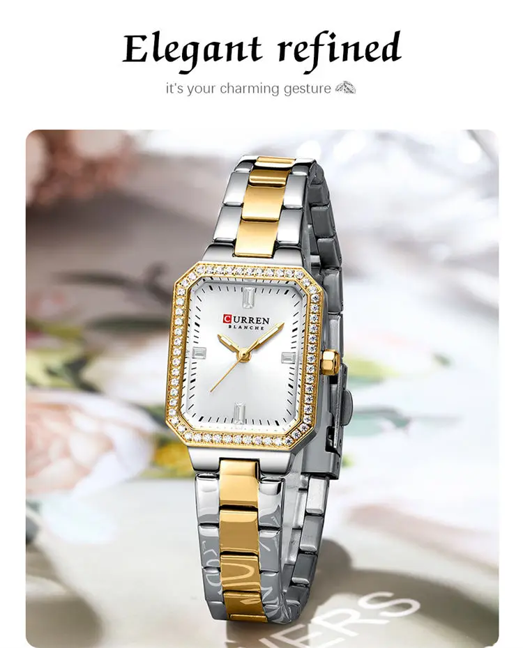 Curren 9102 Elegant Made in Prc Lady Quartz Watch Vive Stainless Steel Band Waterproofing Diamond Bling Business Reloj Watch