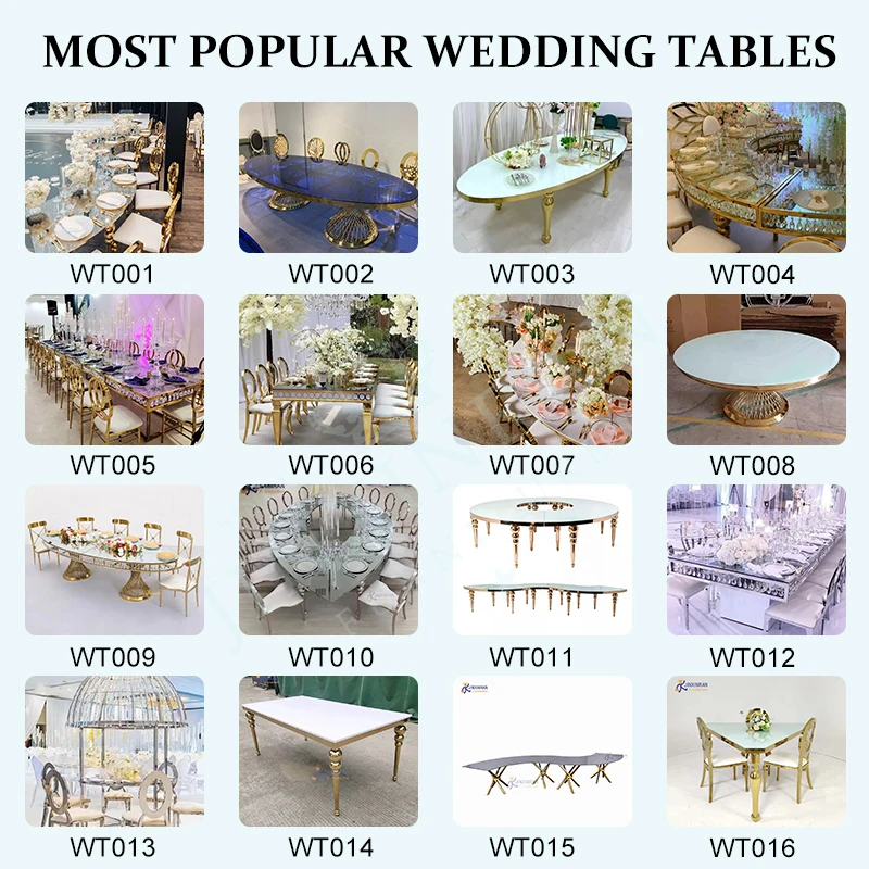 Hotel Banquet Wedding Table Modern Luxury Stainless Steel Gold Frame Mirror Top Wedding Table for Event