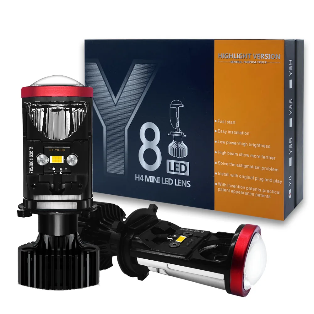 JHS Factory Price Y8 Lens LED Light Bulb 20000lm Auto Lighting System 90w Y8 Led H4 Led Laser Projector Lens Headlight