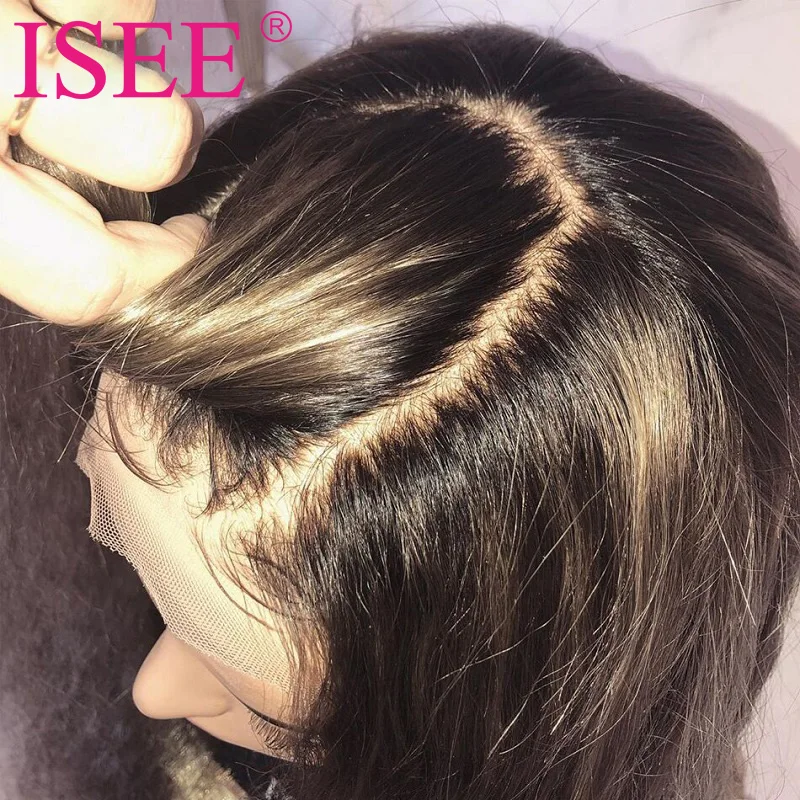 ISEE Custom Realistic Scalp Silk Top Wig Preplucked Hairline Human Hair Frontal Wigs Natural Free Part Handtied Silk Base Wigs