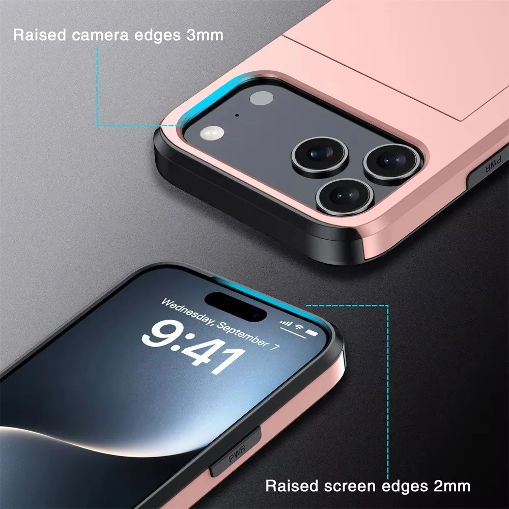 product rubber oil hard phone cases for iphone 17 series  tpupc slide card slot drop resistant shockproof case for iphone 17 max-4