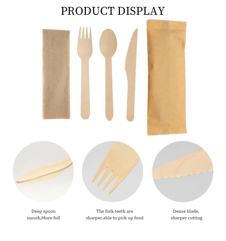product-1-1 Biodegradable wooden Disposable Cutlery Sets Knife Spoon Fork Wholesale Custom