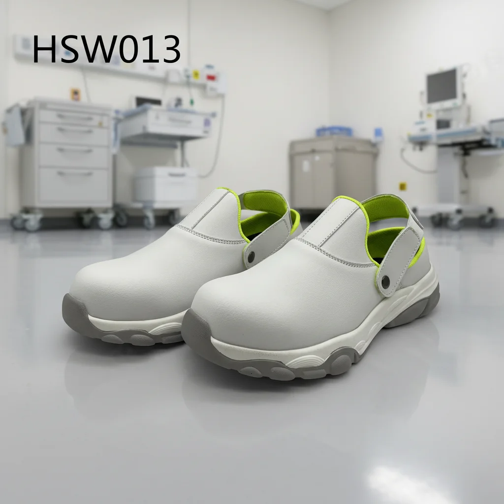ZYF,Lab Technician Fast On/off Anti-static White Safety slippers Medical Facility Adjustable Belt Design Work Clogs HSW013