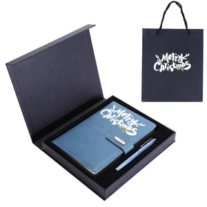 Custom Luxury A5 Black PU Leather Magnetic Journal Pen Set Luxury Christmas Notebook Gift Box with Spiral Binding Office Journal