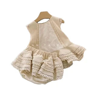 2021 Hot Style Infant Clothing Summer Beautiful Lace Sleeveless Shorts Two Pieces Sets Baby Girls Clothing