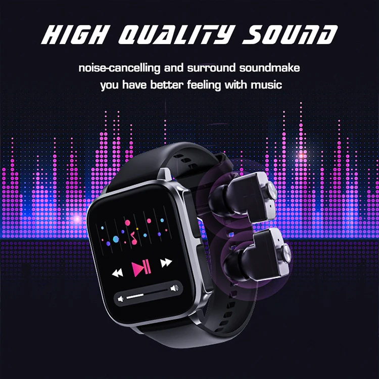 2023 Factory Sales Smart Watch 2 in 1 Wireless Earbuds Heart Rate Blood Pressure Monitor Trend Sport Music  Earphone