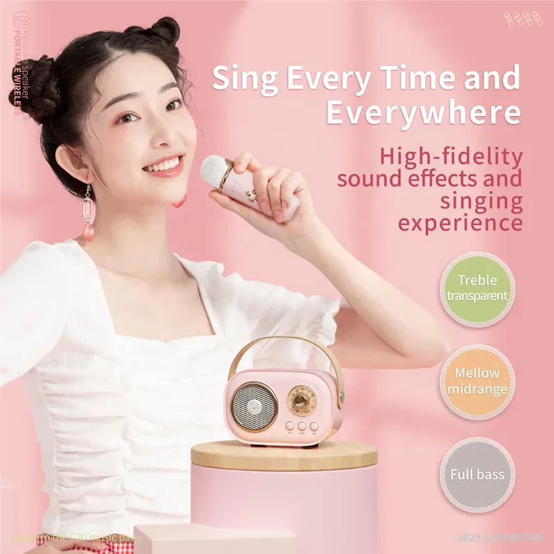 C20 PLUS Mini Android Wireless BT Audio Home Singing Karaoke Microphone Stereo Home KTV Set Smartphone Handsfree Call Speaker