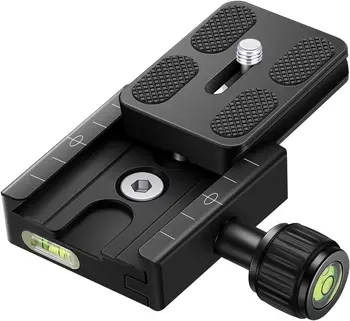 NEEWER Metal 50mm Quick Shoe Base Clamp and QR Plate with Bubble Level and Adjustable Lever Knob, Compatible with Arca Swiss