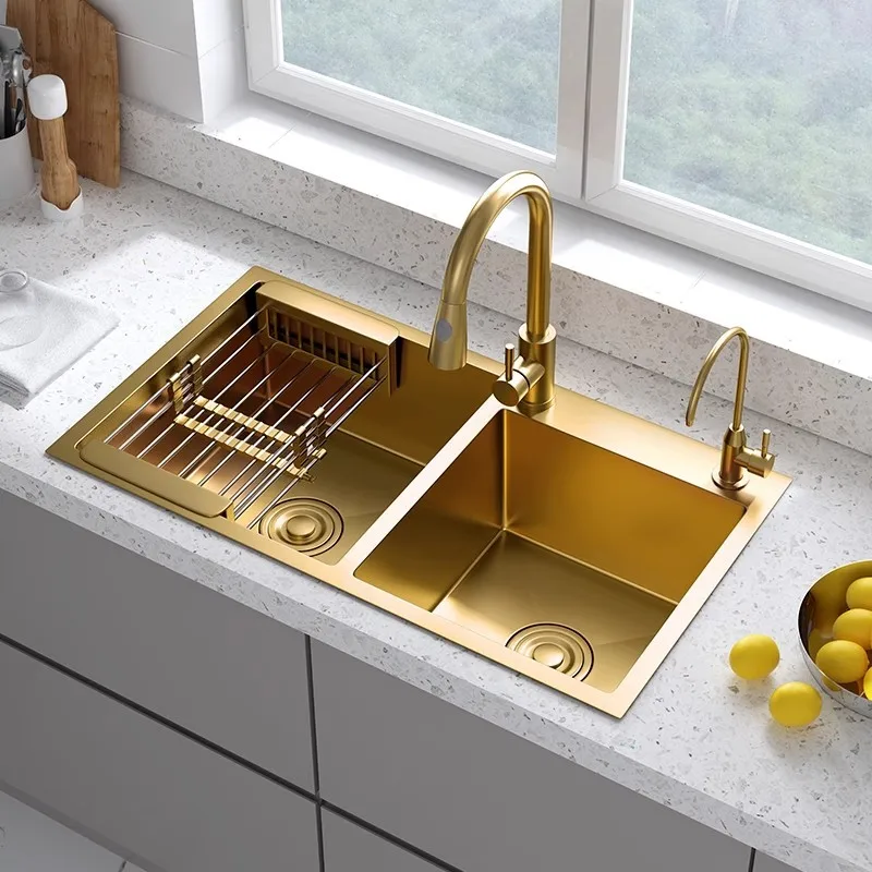 Gold Kitchen Sink Above Counter Or Undermount 304 Stainless Steel