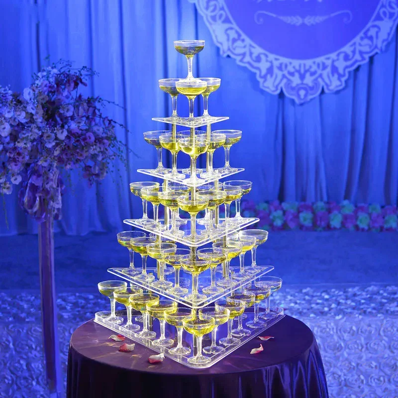 シャンパンタワーディスプレイ、パーティー用の5層ハート型のアクリルゴブレットワインタワー、ロマンチックな赤ワインスタンド60カップ入り、結婚披露宴の誕生 1台光るシャンパンタワーLEDケース「5段用」｜業務用備品の通販