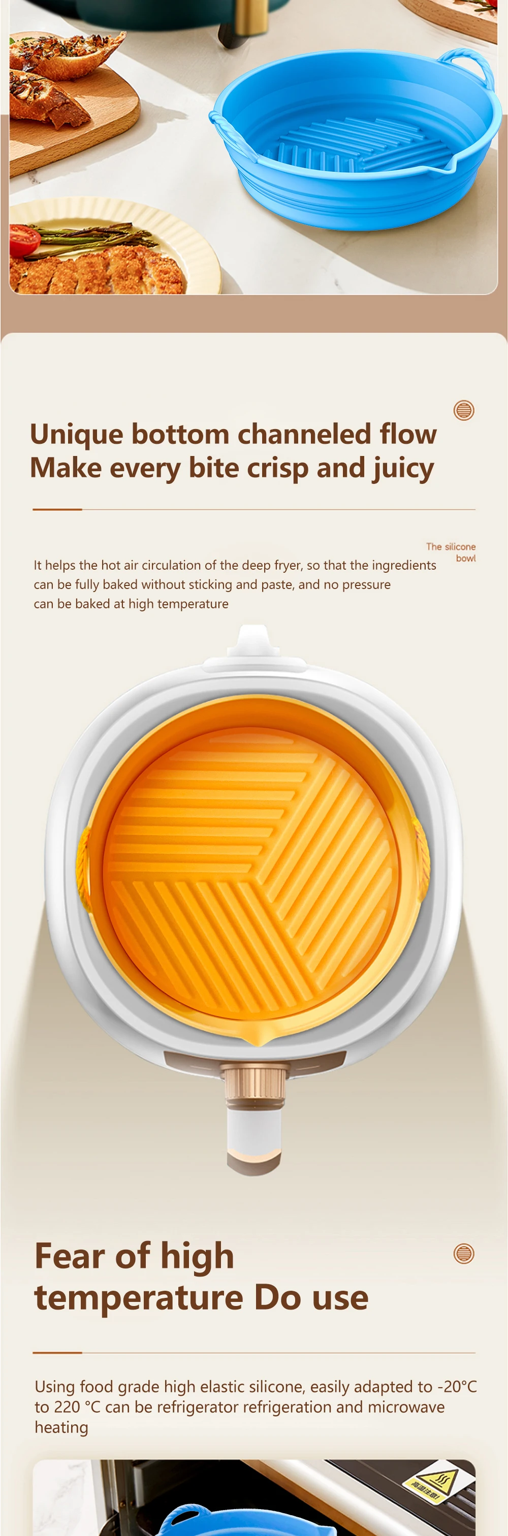 Nonstick Microwave Silicone Baking Pan Food Grade Round Shape Air Fryer