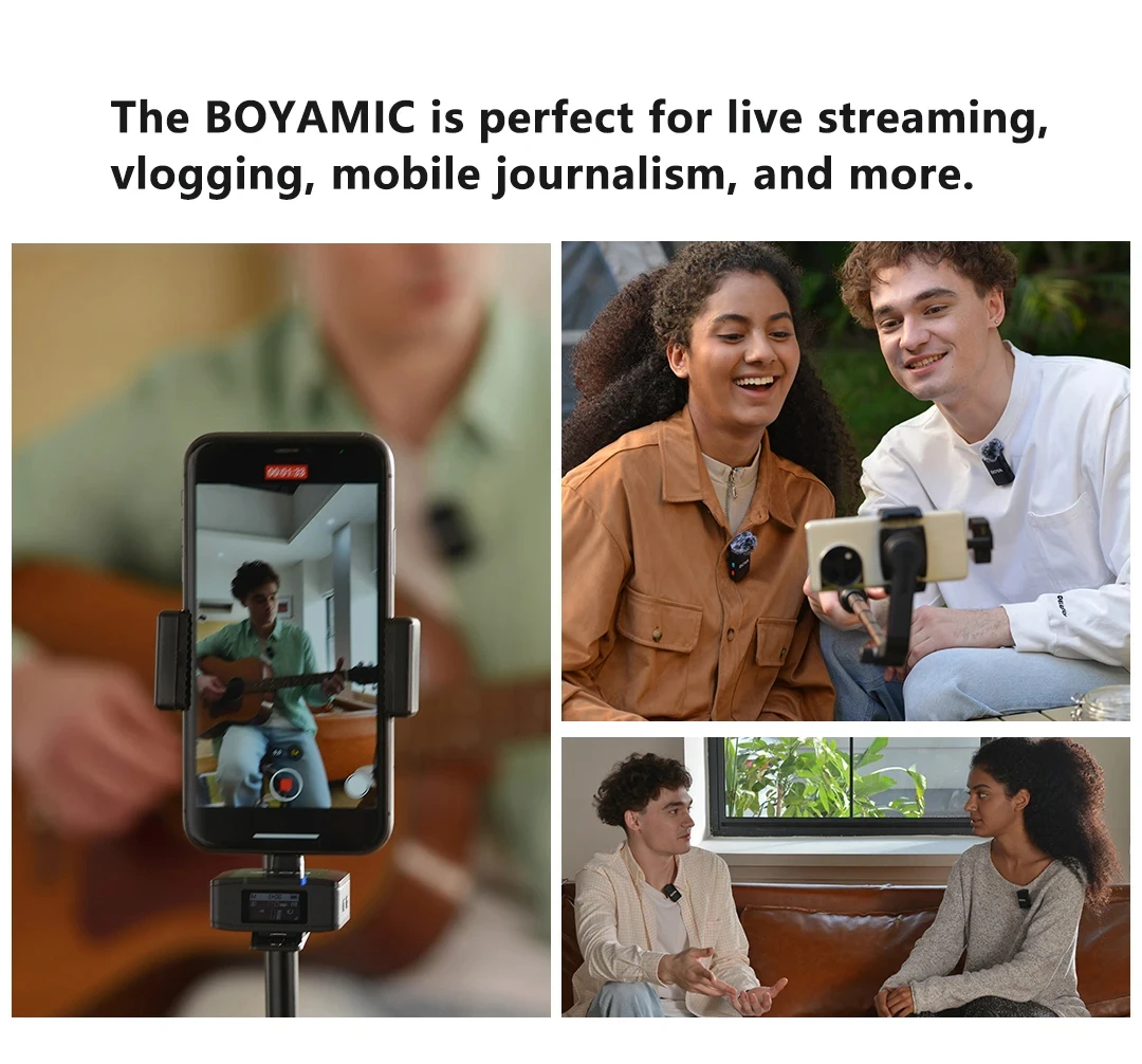 BOYA BOYAMIC Micrófono de solapa Lavalier inalámbrico profesional para iPhone Android Cámara Youtube Streaming Record Entrevista Vlogs