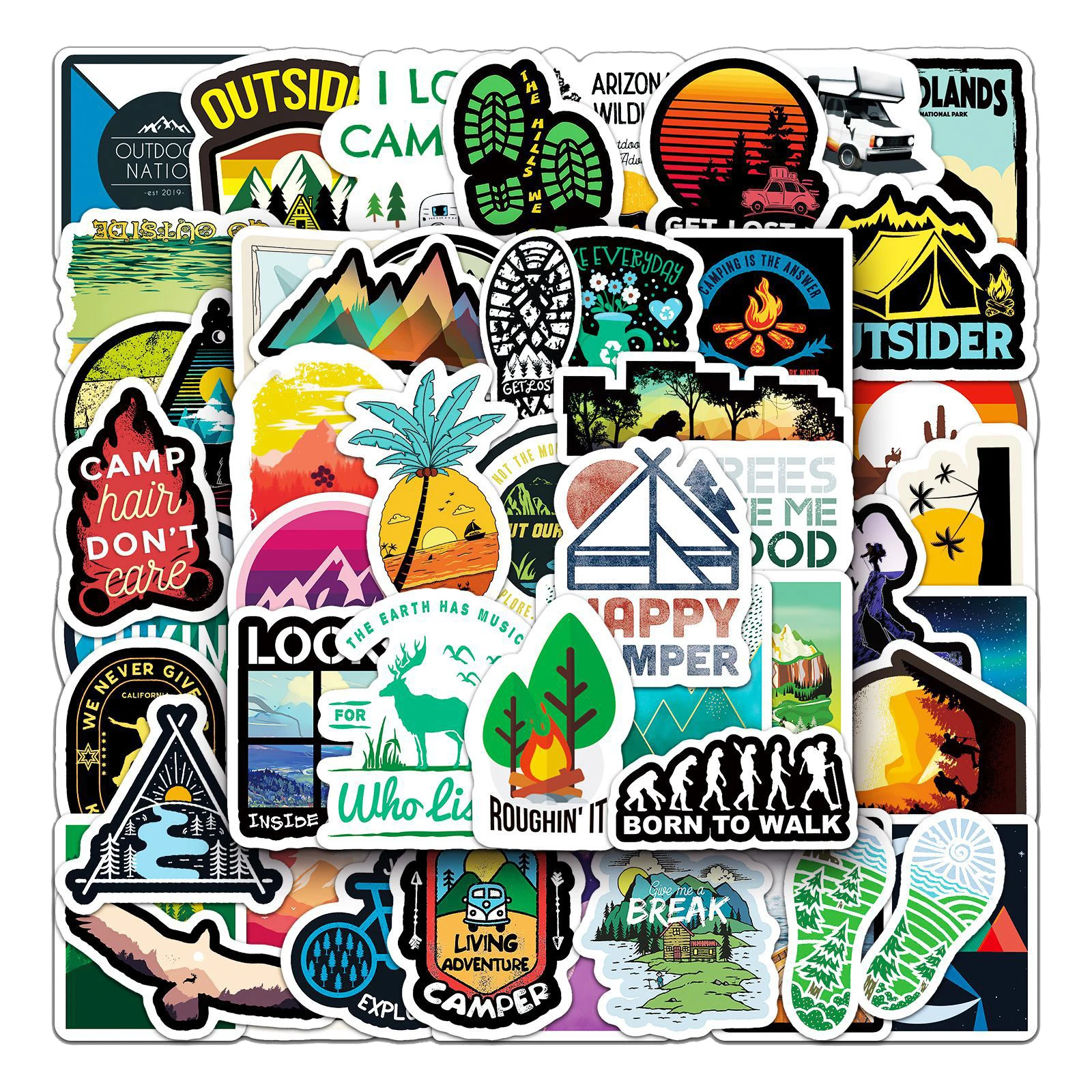 Adventure Nature Stickers (50 Pcs) Outdoor Sticker Pack Hiking, Camping, Travel, Wilderness, Adventure Stickers for Water Bottles, Car Decal