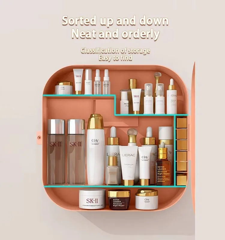 Drill-free Easy Install Bathroom Makeup Holder Waterproof Wall Hanging Cosmetics Organizer Bathing Products Storage Box factory