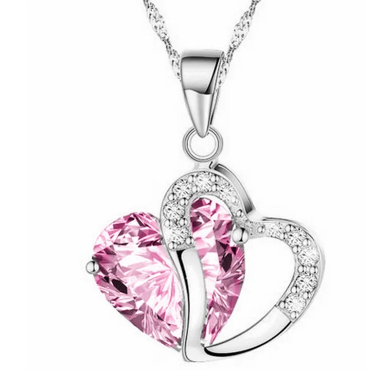 Fashion Women Heart Crystal Rhinestone Silver Chain Pendant Necklace Jewelry HOT 