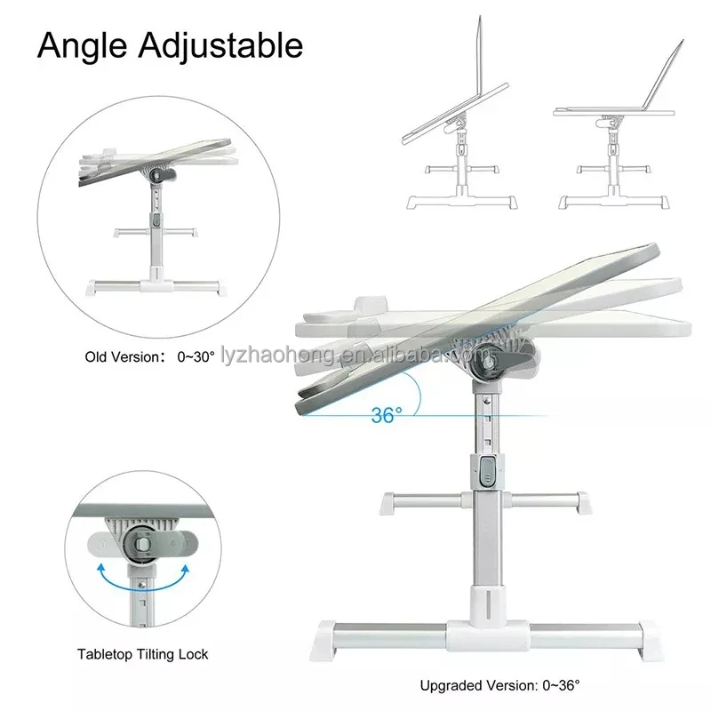 60X40CM Aluminum Alloy Folding Computer Desk Stand Bed Folding Computer Desk Adjustable Height Folding Computer Desk