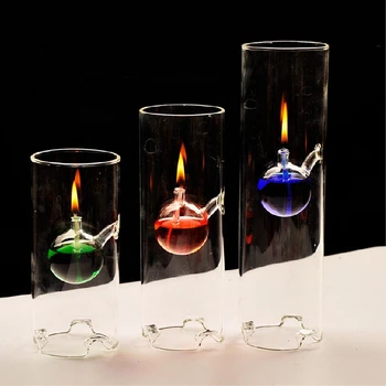 Home Decoration Beautiful Cylindrical Hand Blown made Borosilicate glass candle holder Glass Oil Lamp
