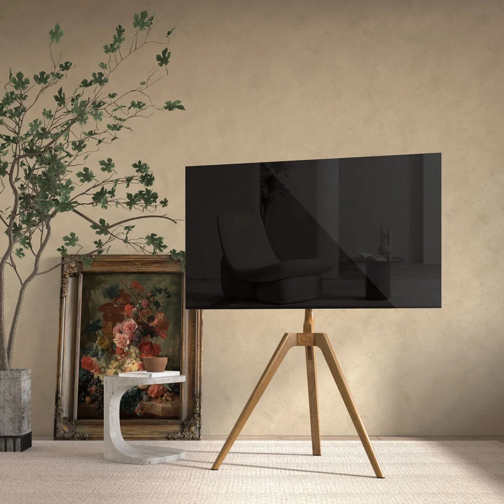 OEM ODM 45 to 65 Inch Flat Screens Height Adjustable Mobile Studio Legs  Wood Easel Tripod LED LCD TV Floor Stand With Mount