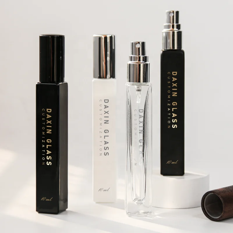 5ml 10ml 15ml square Glass Bottle Empty Perfume Essential Oils Bottle Spray Bottle Atomizer with Shiny Gold Silver Cap