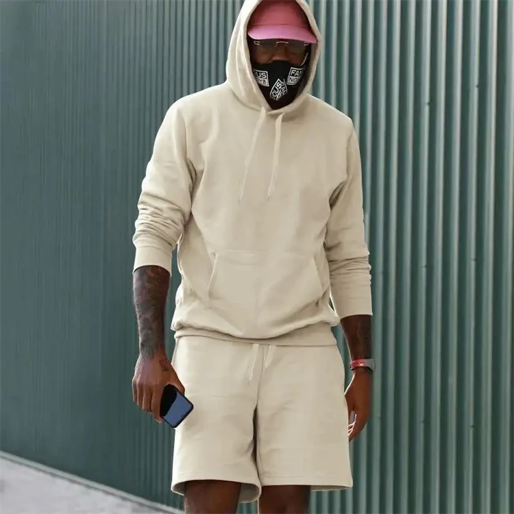 Survêtement d'été personnalisé solide, ensemble 2 pièces à capuche, tenue Fiess, Shorts décontracté és pour hommes, ensembles de jogging de gymnastique, Set651_voghion.com