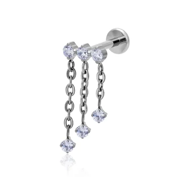 G23 Titanium Chain Labret Stud Helix Ear Cartilage Earrings Gold Zircon Lip Ring Bar Body Piercing Jewelry for Women Weddings