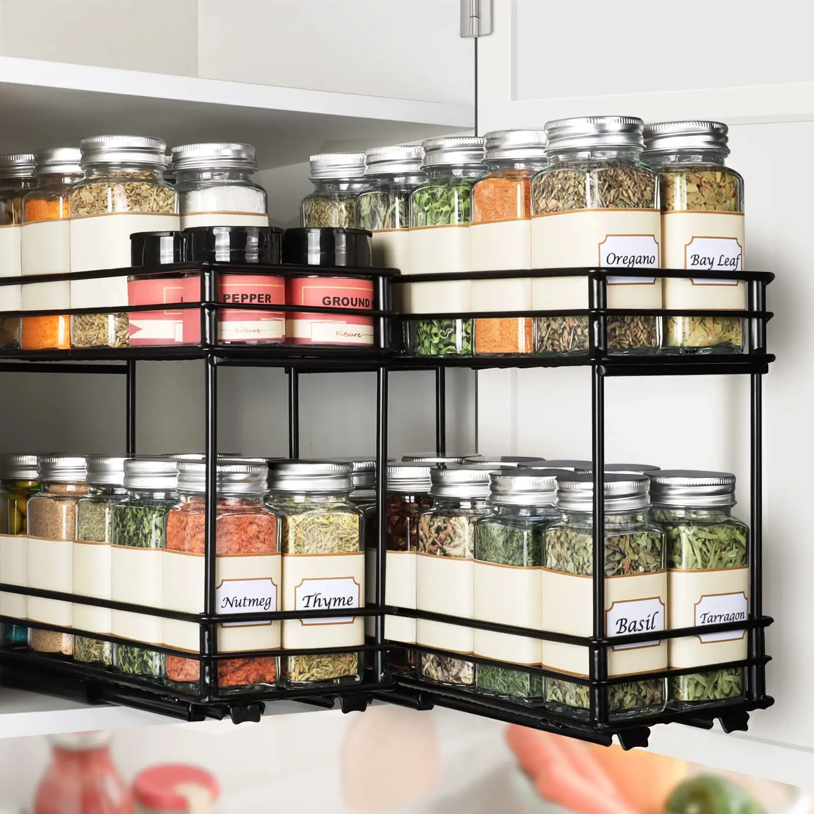 Kitsure 2 Tier Spice Rack Durable Pull Out Spice Rack For Kitchen