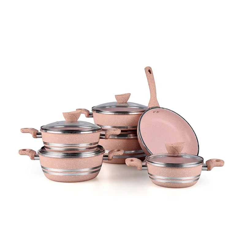 Gold Pink Cast Aluminum Cookware Set With Granite Coating Nonstick  Casserole Set High Quality Kitchen Nonstick Pot Cookware