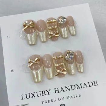 Wholesale 10pcs Hand Painted Gel Press Nails Beautiful Luxury Customized Design handmade press on nails