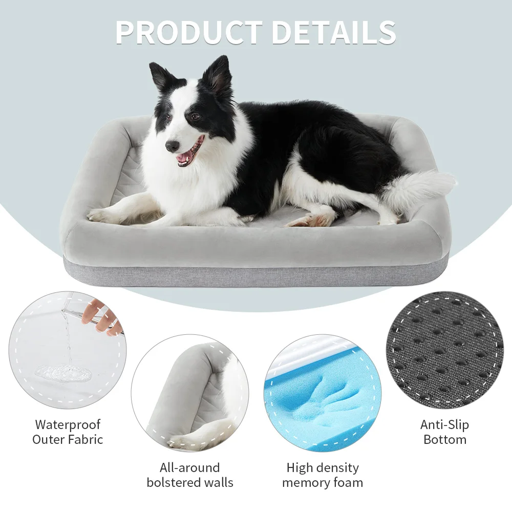 Wholesale xl xxl orthopedic soft faux fur heavy duty extra large egg crate memory foam pet bed dog cushion with sides manufacture