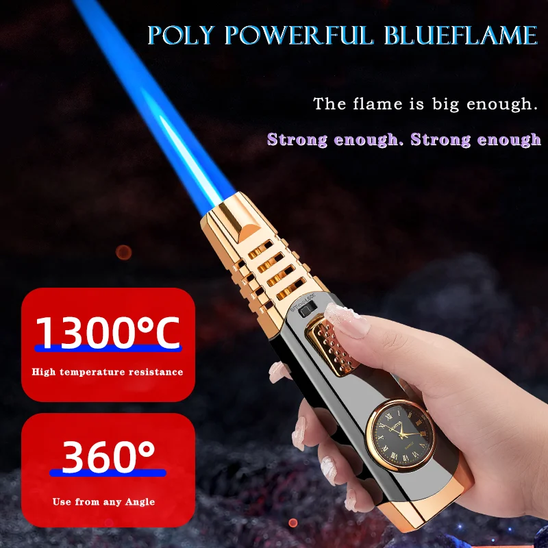 Quartz Dial Straight Blue Flame Blowgun Inflatable Lighter New Style Outdoor Barbecue and Torch