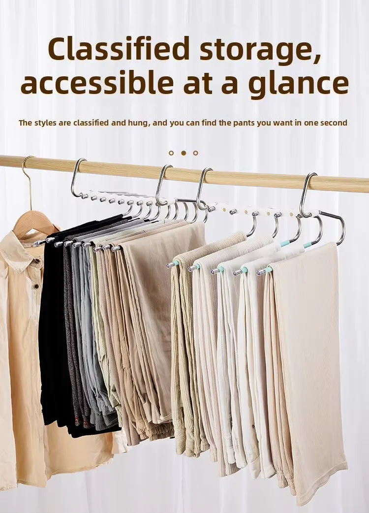 product foldable multi layer u shape thickened metal trousers ties organizer stainless steel anti slip traceless pants hanger for closet-3