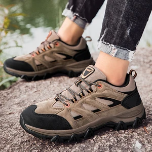 Factory Wholesale Durable Casual Hiking Shoes with Lace-up Splicing and Large-sized Anti-slip Outdoor Hiking Boots
